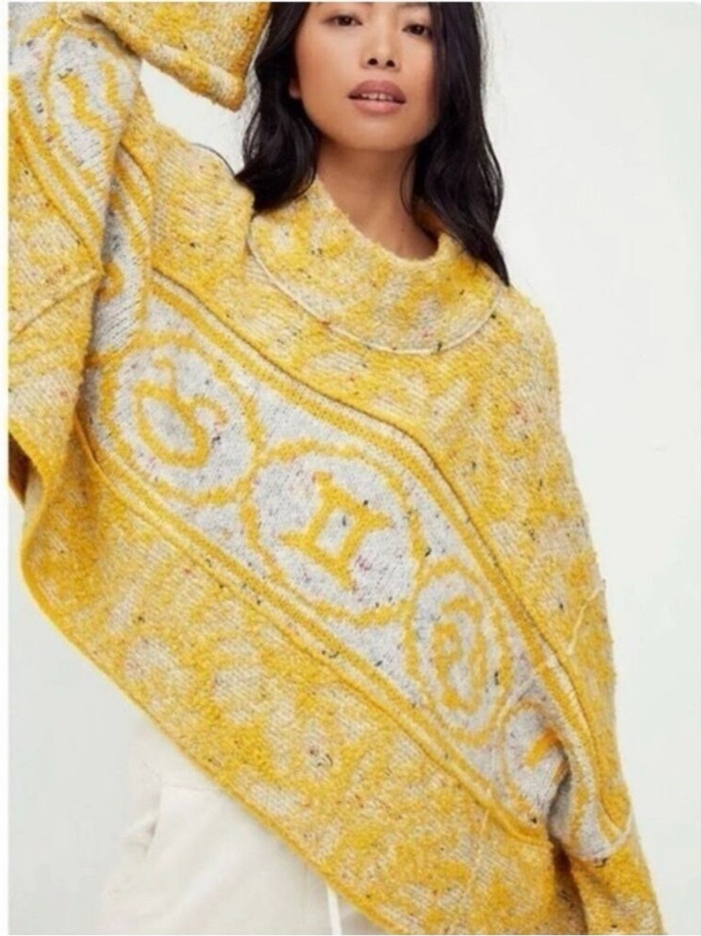 RARE Free People Aquarius Pullover Poncho Yellow and Gray Size Small
